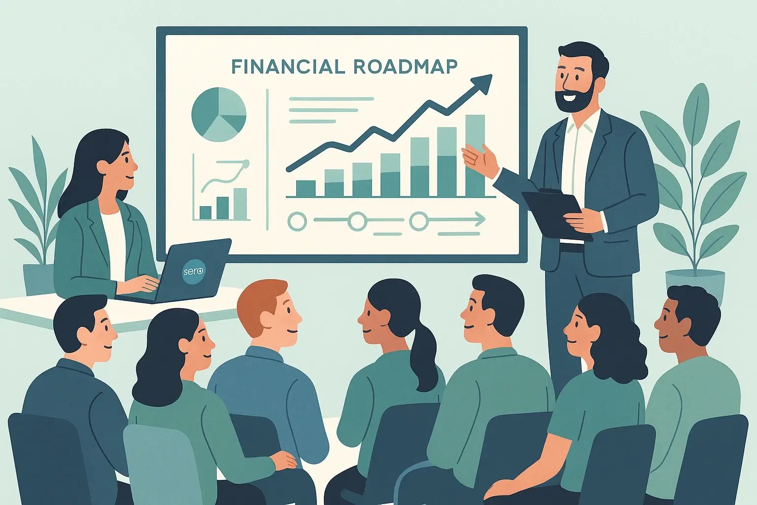 Business meeting with financial presentation