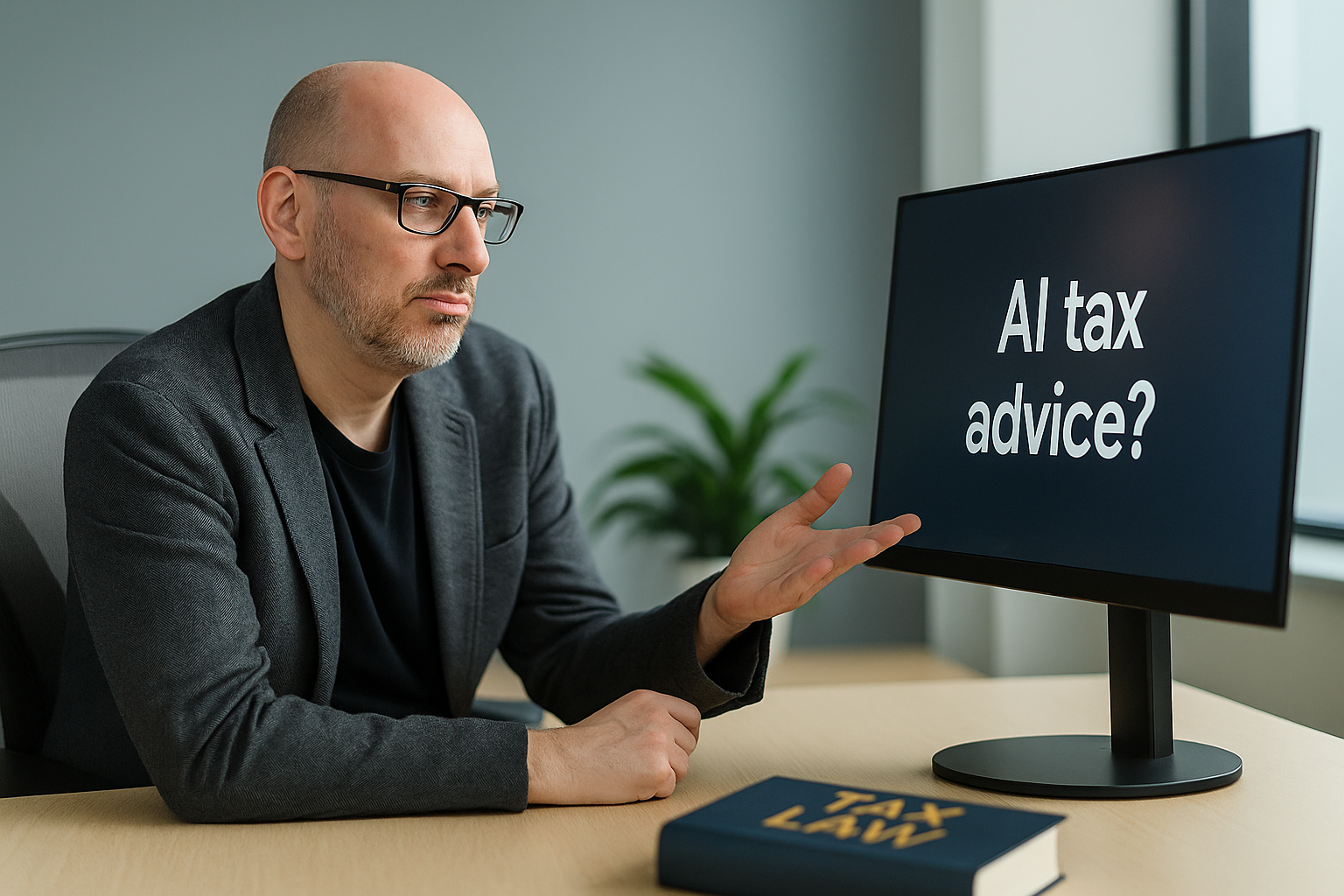 Man at desk considering AI advice