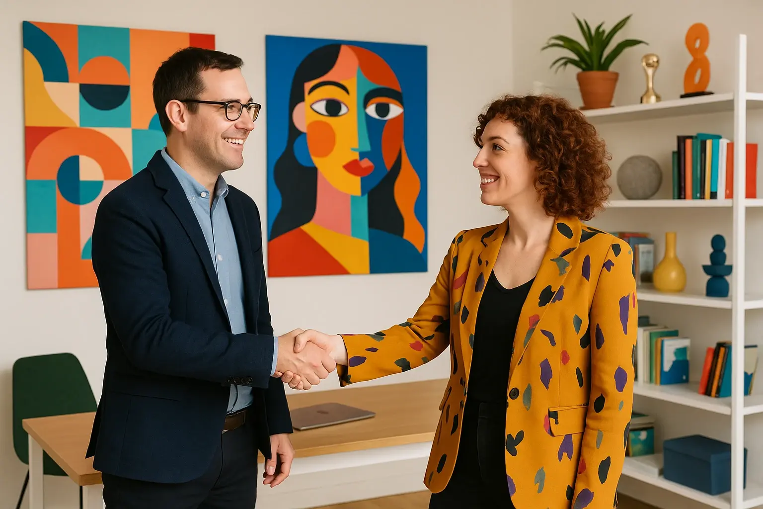 Accountant shaking hands with new client