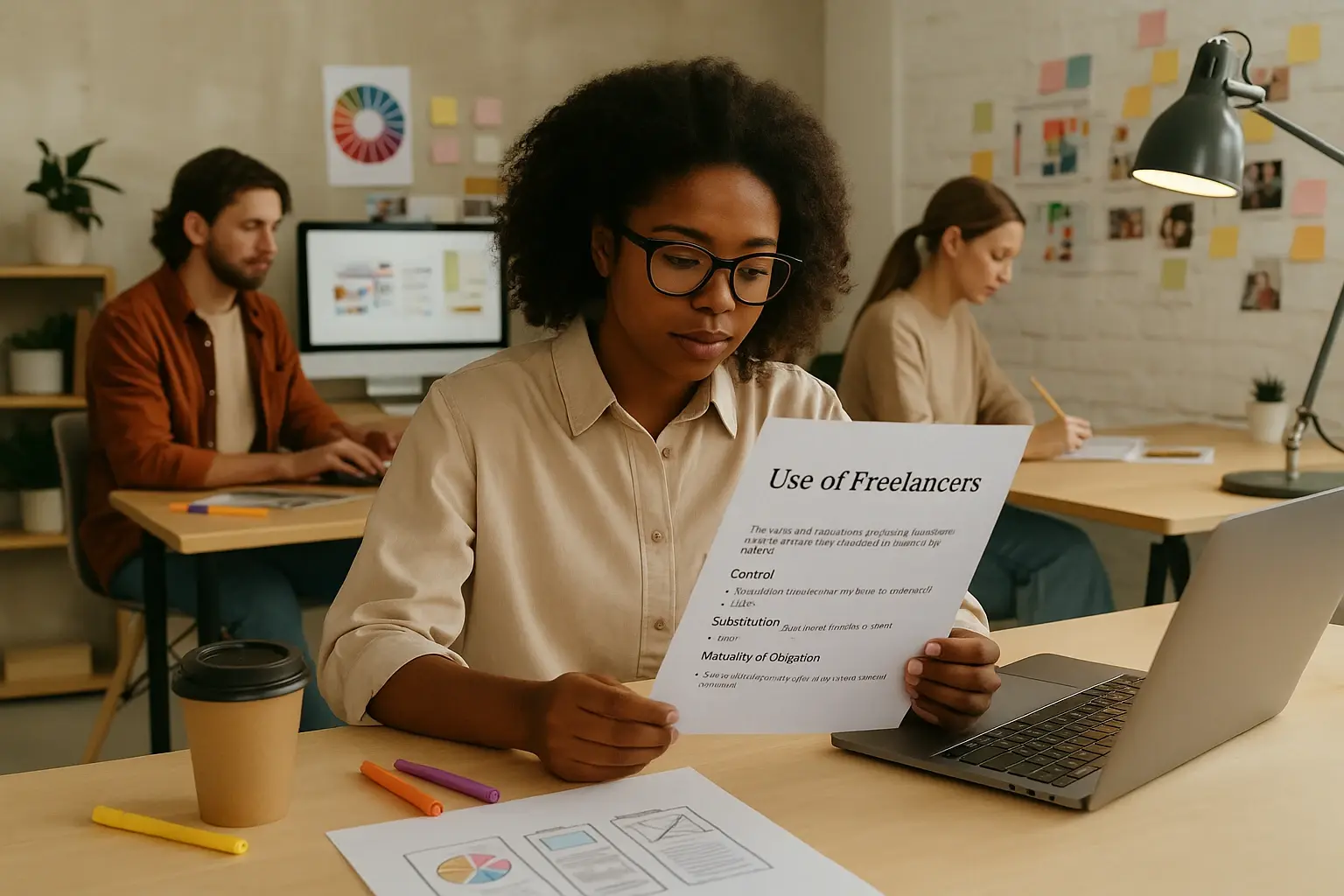 Lady sat at desk with paperwork