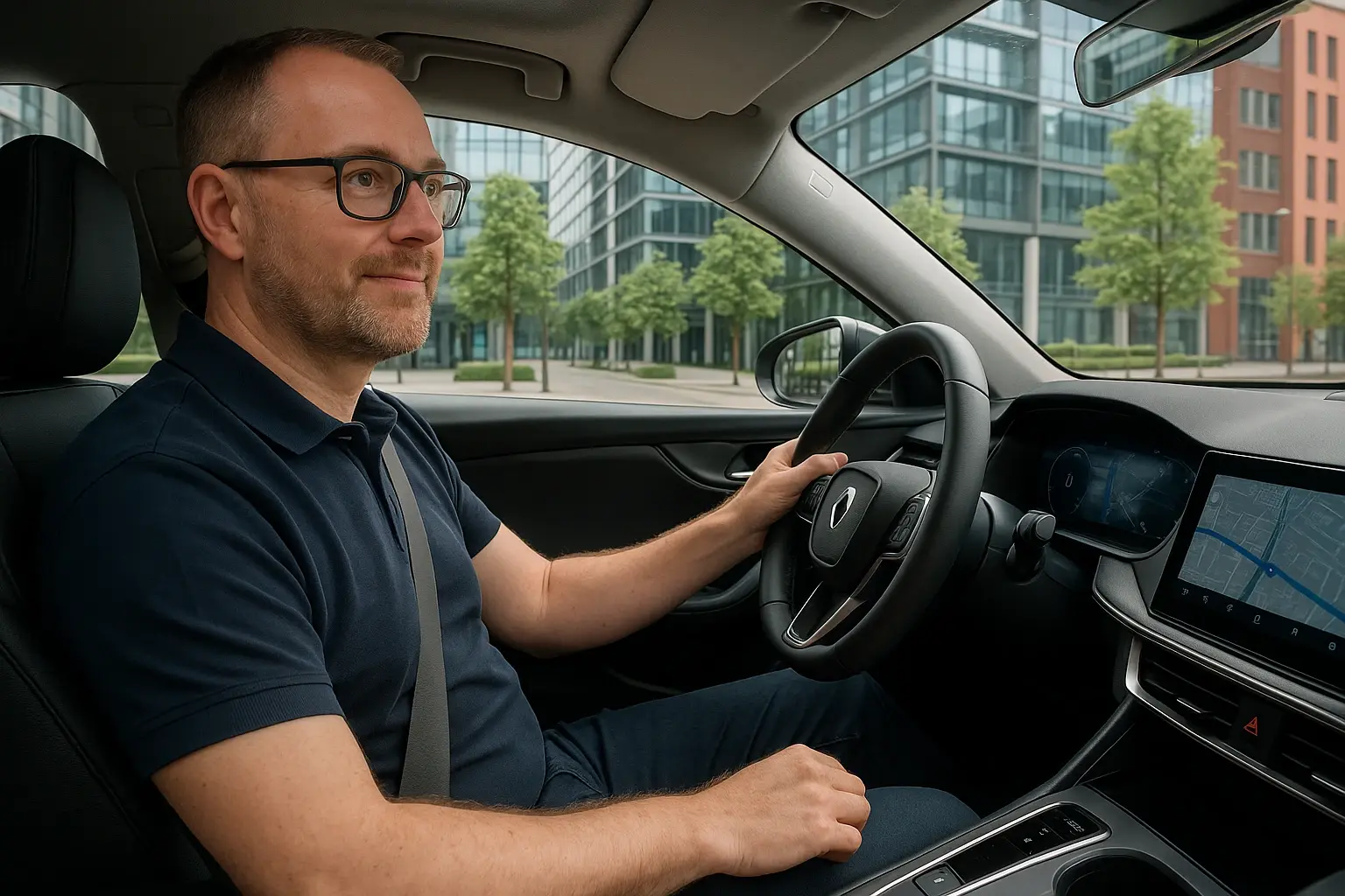 Man driving electric vehicle