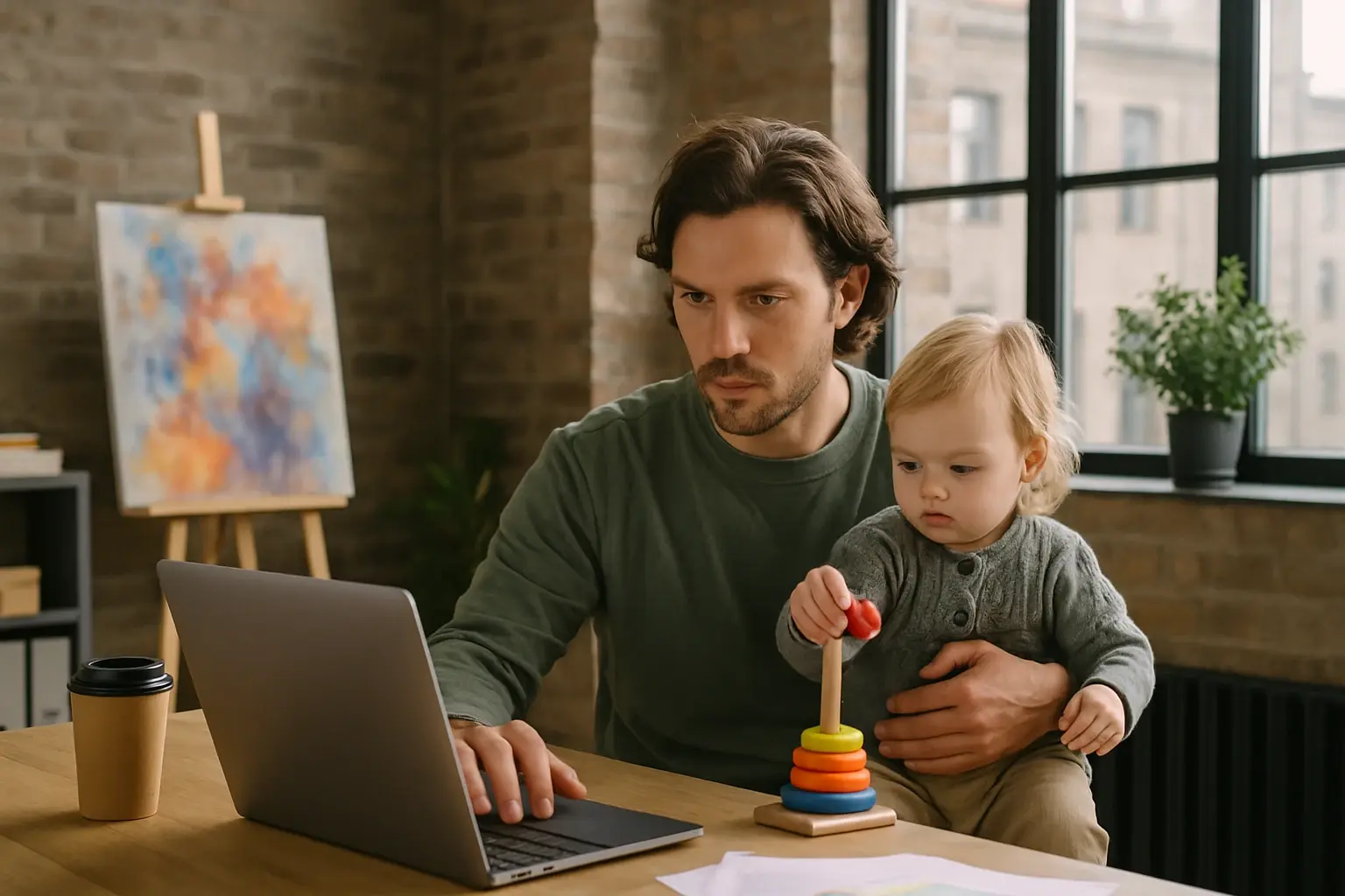 Business owner juggling work and childcare