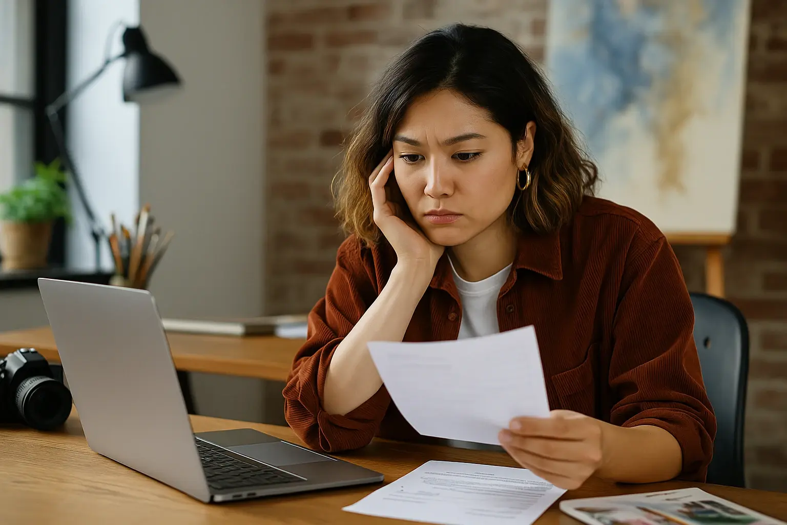 Woman pondering tax bill