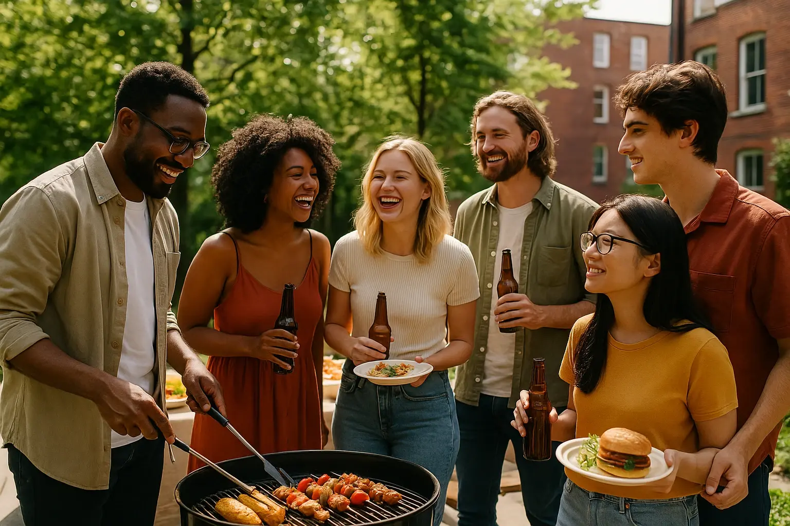 People at a team barbecue