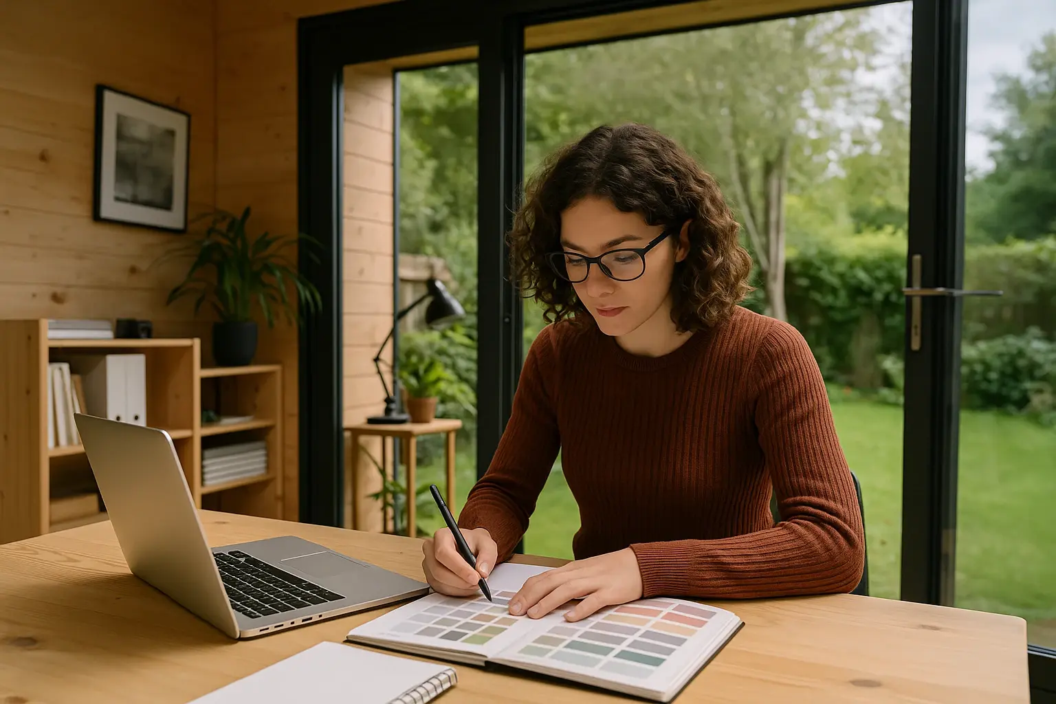 Creative business owner in garden office