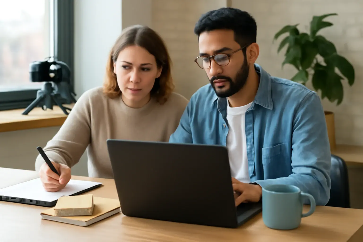 Two creative business owners at work