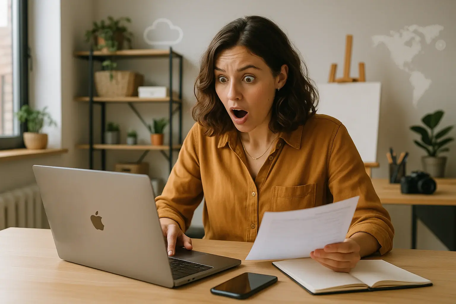 Creative business owner looking shocked