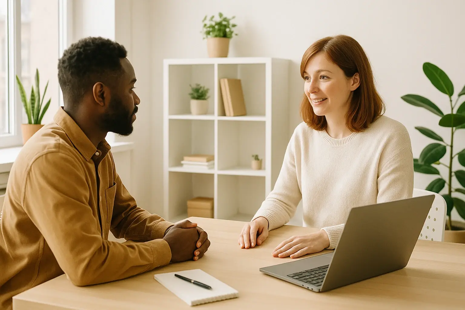 Lady and man at desk in nice studio office