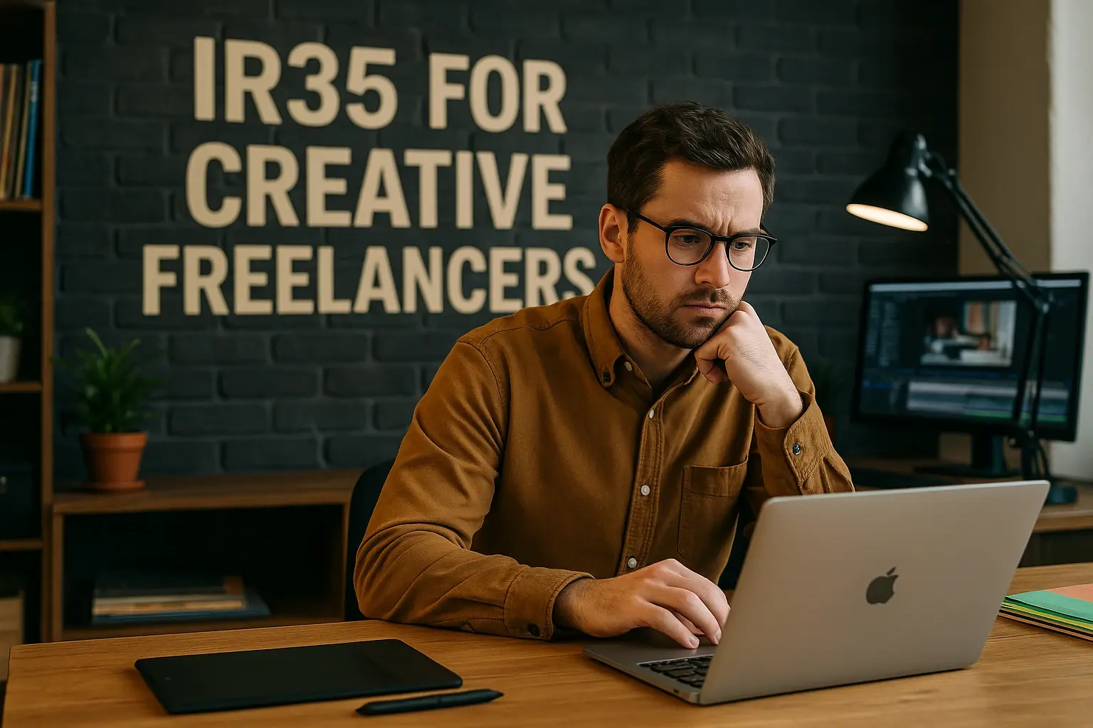 Man at desk with IR35 text behind him