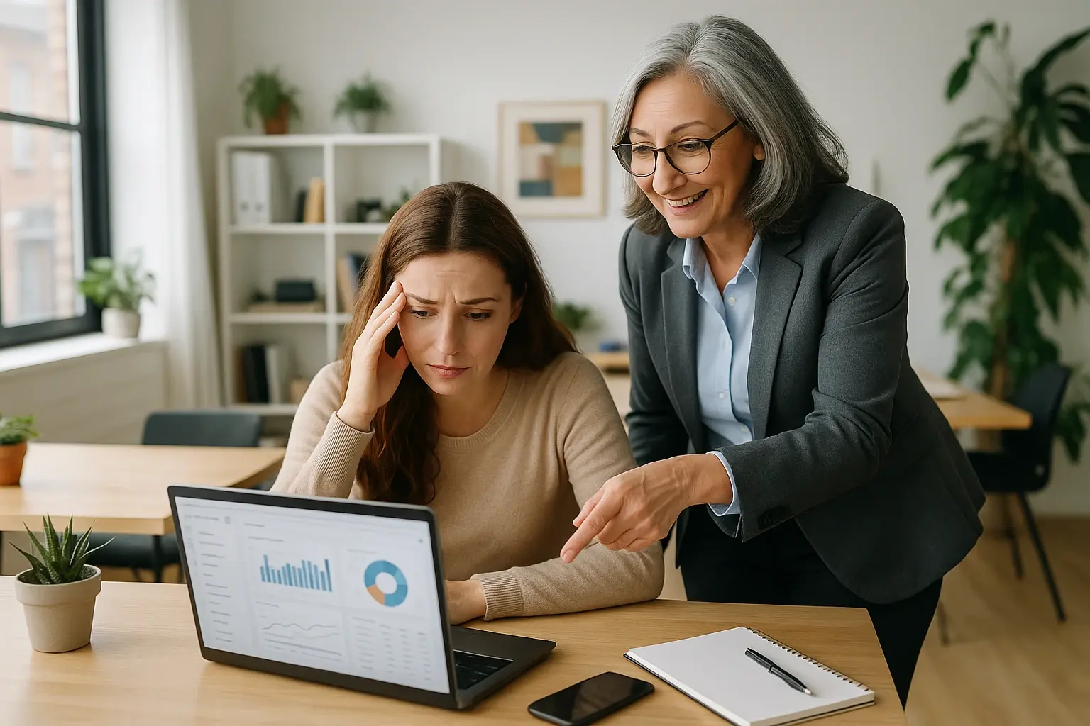 Accountant and business owner looking at the numbers