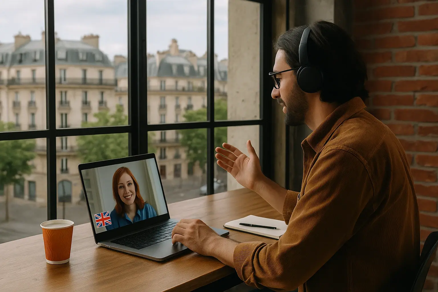 Overseas worker dialling into a video call with the UK